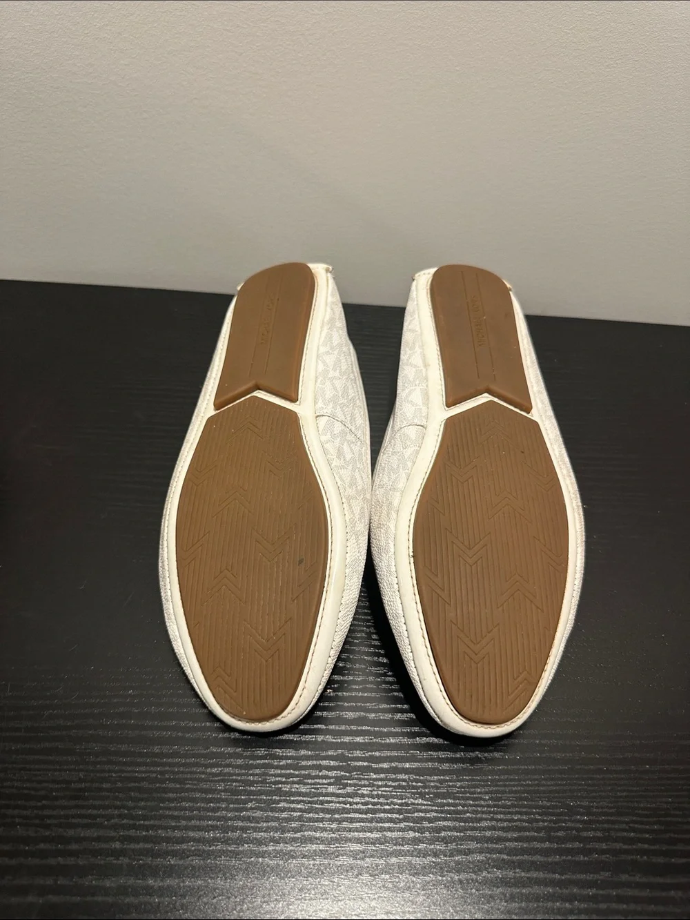 Michael Kors White Logo Quilted Ballet Flats with Silver MK Emblem